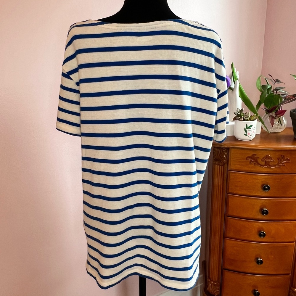Old Navy Blue and Cream Striped Short Sleeve Knit Top ⚓️ - Picture 3 of 8